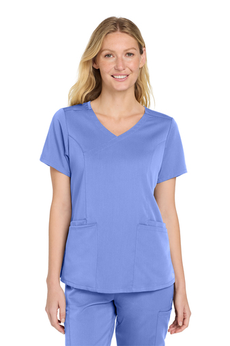 Wink Women’s Premiere 78/20/2 poly/rayon/spandex  Flex Mock Wrap V-neck Top With Pockets